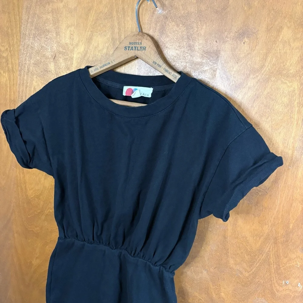 Free People Beach Black Short Sleeve T-Shirt Mini Dress Cotton Summer XS Boho